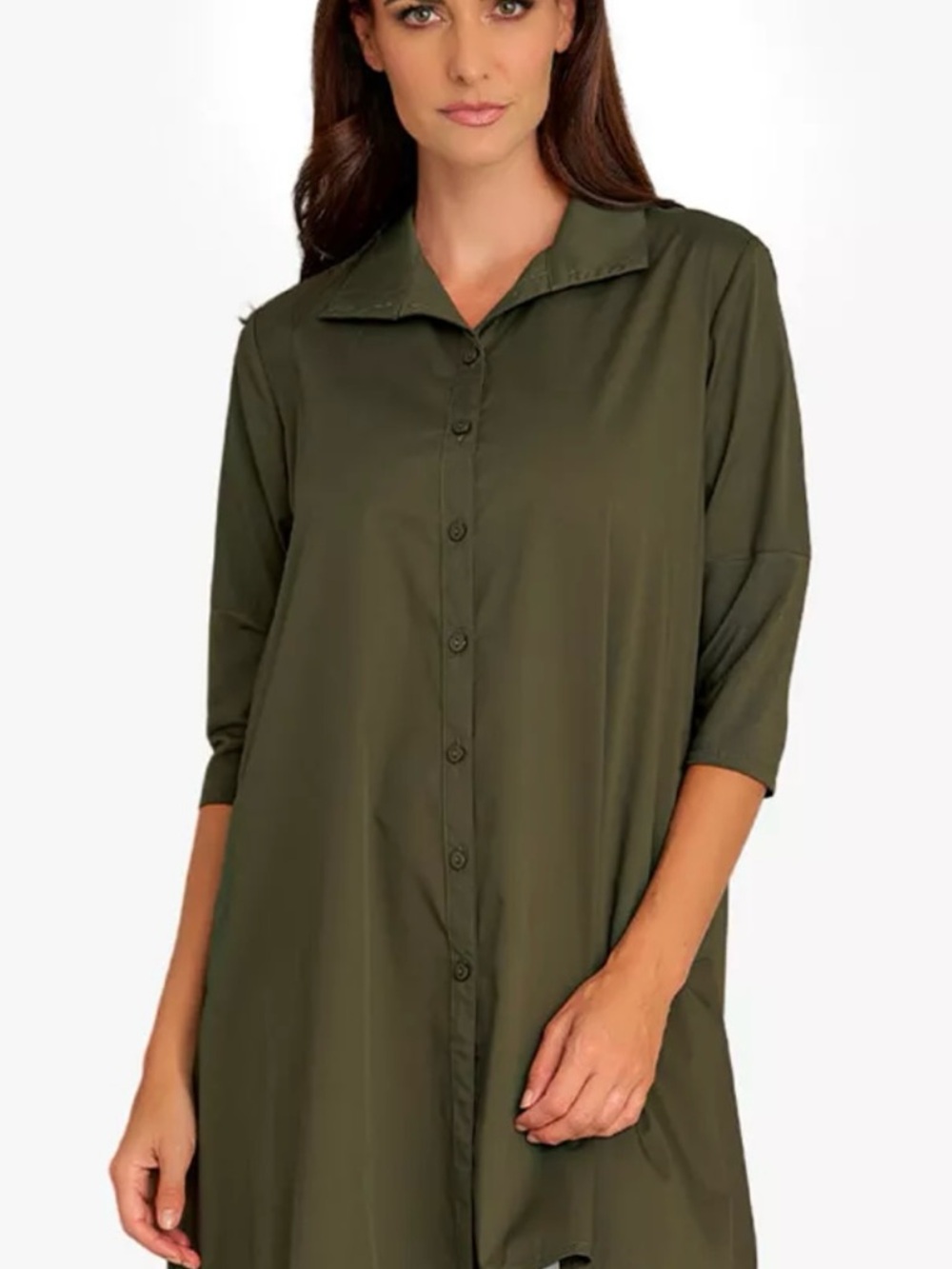 Stella Carakasi Olive Green Button-Front Tunic Top 3/4 Sleeve